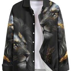 Shein Men Manfinity LEGND Plus Lion Print Shirt size 4XL