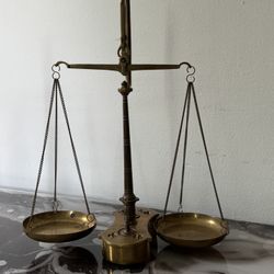 Antique Apothecary Brass Bronze Balance Scale w/ 8 weights