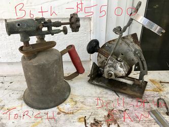 Antique Tools-Torch and Drill driven saw
