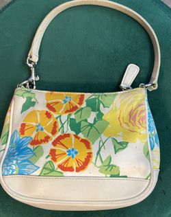 Coach Mini Purse Handbag Leather Trim Floral