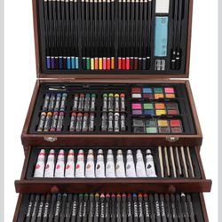  Complete Art Kit in Wooden Case – Paints, Pencils, Sketch Pad