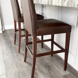 Pottery Barn Grayson Chocolate Brown Leather Barstools (2)