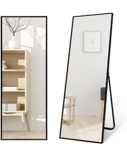 Wall Mirror Full Length Full Body Mirror Floor Mirror Standing Mirror with Aluminum Alloy Thin Frame for Bedroom Living Room, 65” X24” Black