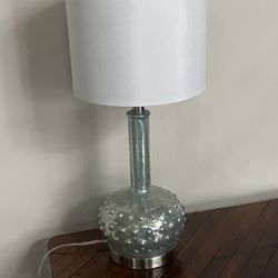 Unique Boho Style Table Lamp With The Textured Blue Glass Base H22.5”