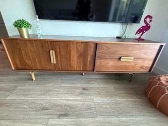 Wood with Gold Hardware Console Table