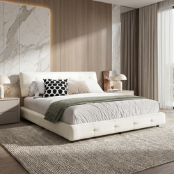 Pori King Size Chenille Bed with Tufted Headboard and Ultra-Soft Cloud Pillows