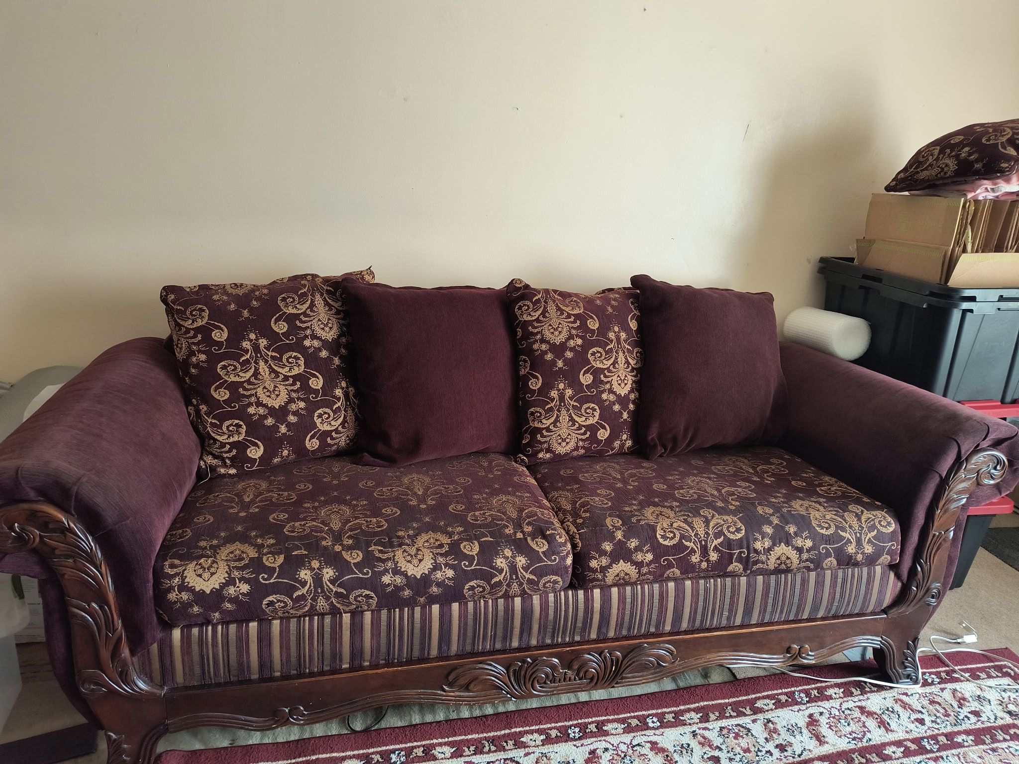 Vintage Burgundy Fabric Sofa Set