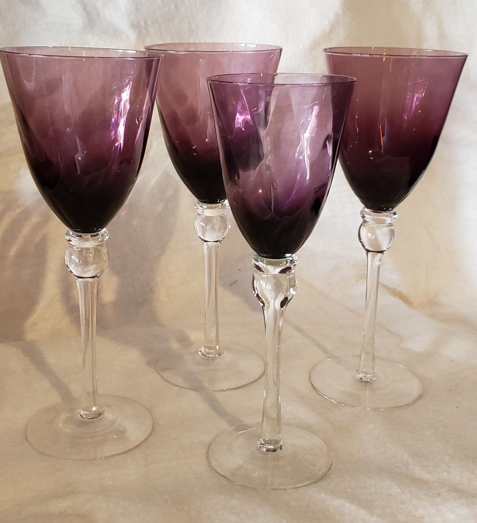 4 Purple Wine Glasses