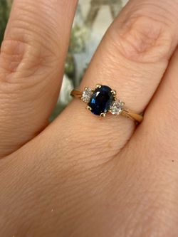 14K yellow gold natural blue sapphire and diamonds ring