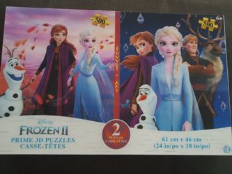 3D Puzzle Frozen 2 & Disney princess Prime 3D Puzzles Set of 4 Puzzles 500pcs Each

Condition of Frozen is used, but Complete and One bag is still sea