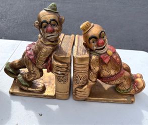 Vintage Clown Figurine Bookend Set