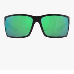 Costa Del Mar Mens Reefton Rectangular Sunglasses, Blackout/Green Mirrored Polarized-580G, 64 mm