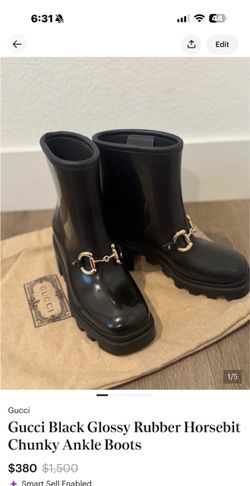 Gucci Black Rubber Horsebit Ankle Boots