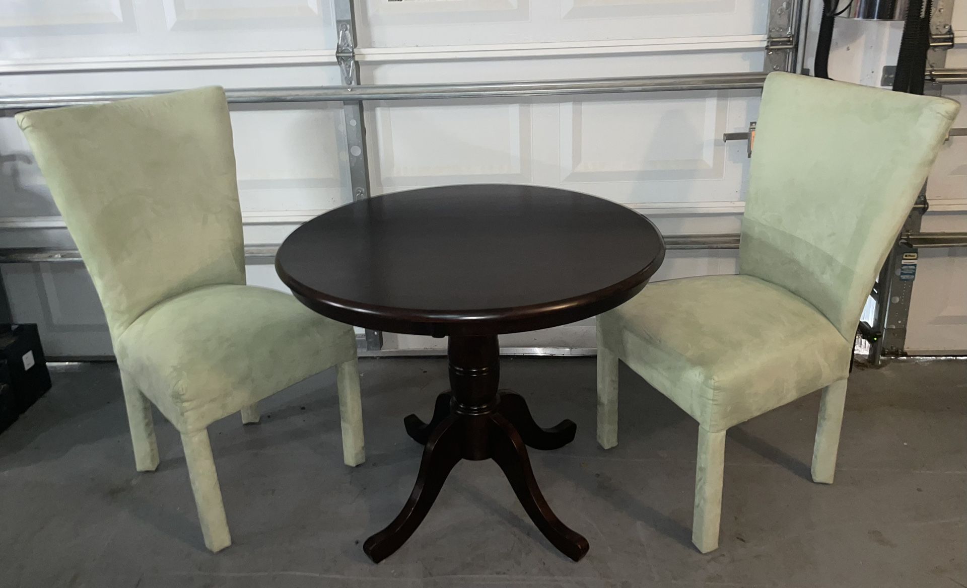 Dining Set - 36” Solid Wood Pedestal Table + (2) Parson Chairs - Great For smaller Kitchen
