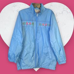 Blair Blue w Stitched Colored Flowers Lined Windbreaker Wm M