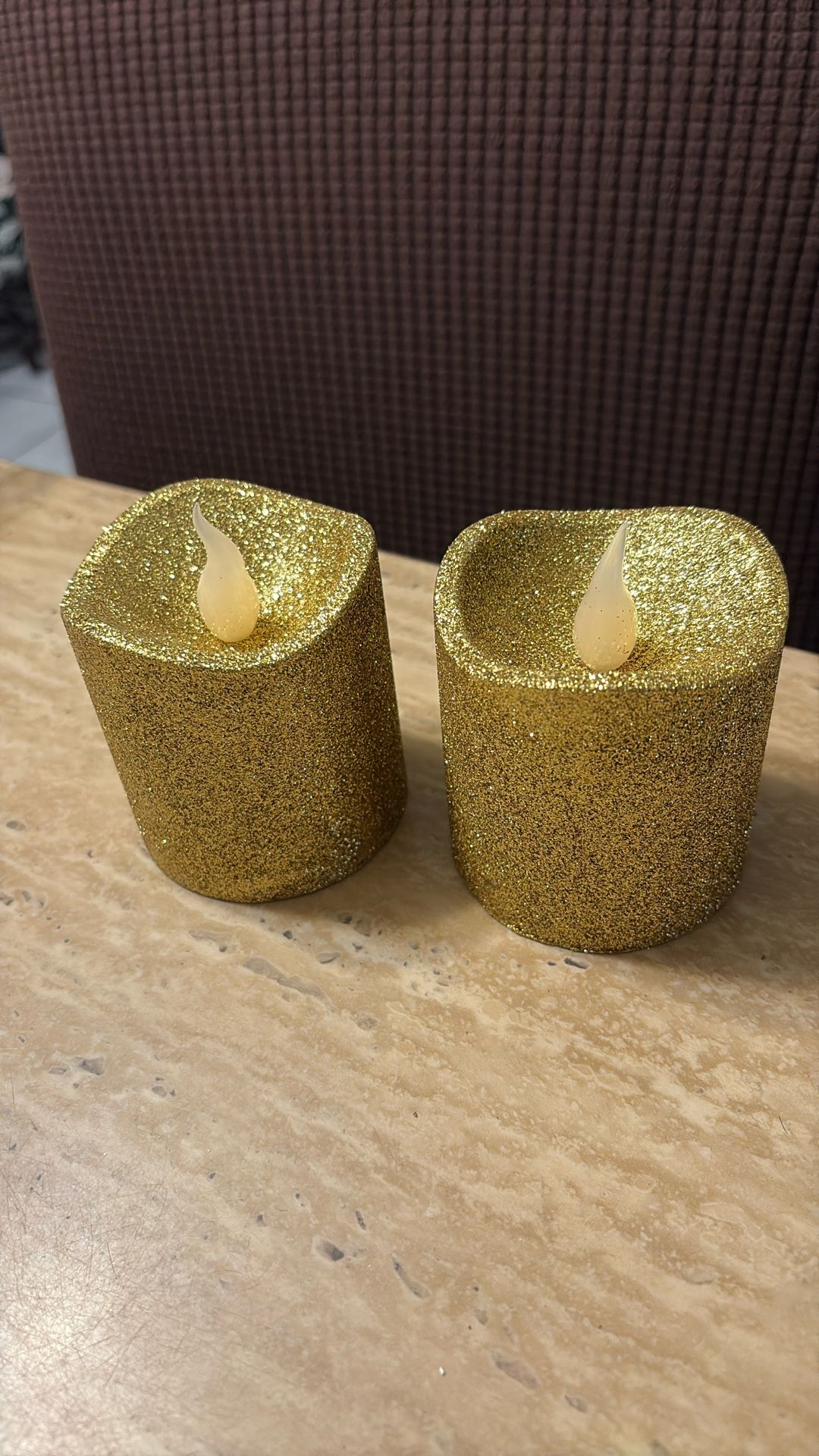 Set Of Two Gold Glitter LED Tealight Candles