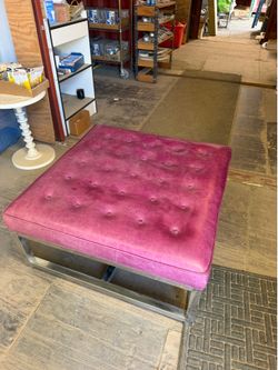 Vintage Pink Tufted Bench / Ottoman – Chrome Metal Frame