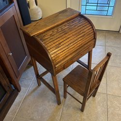 Vintage Young Childs Roll Top Desk & Chair