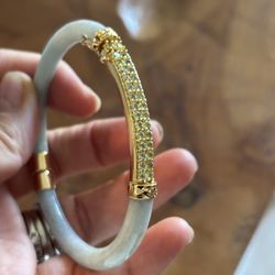 Jade peridot sterling bracelet bangle gold wash over sterling 