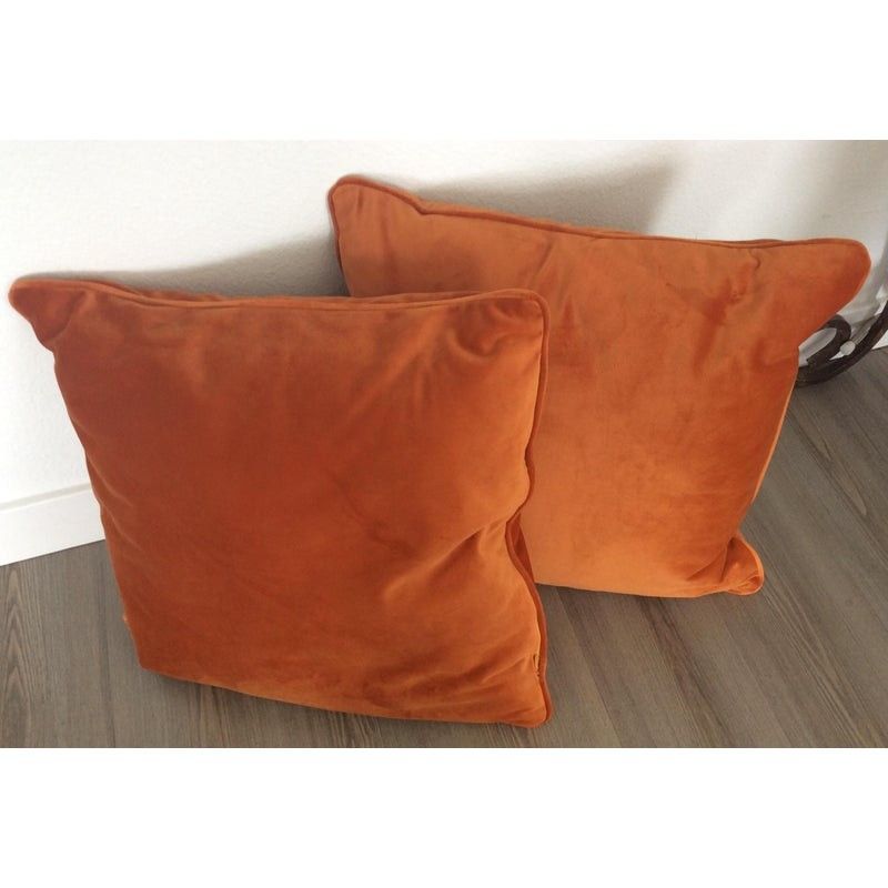 Two Handmade Orange Velvet Pillow Covers