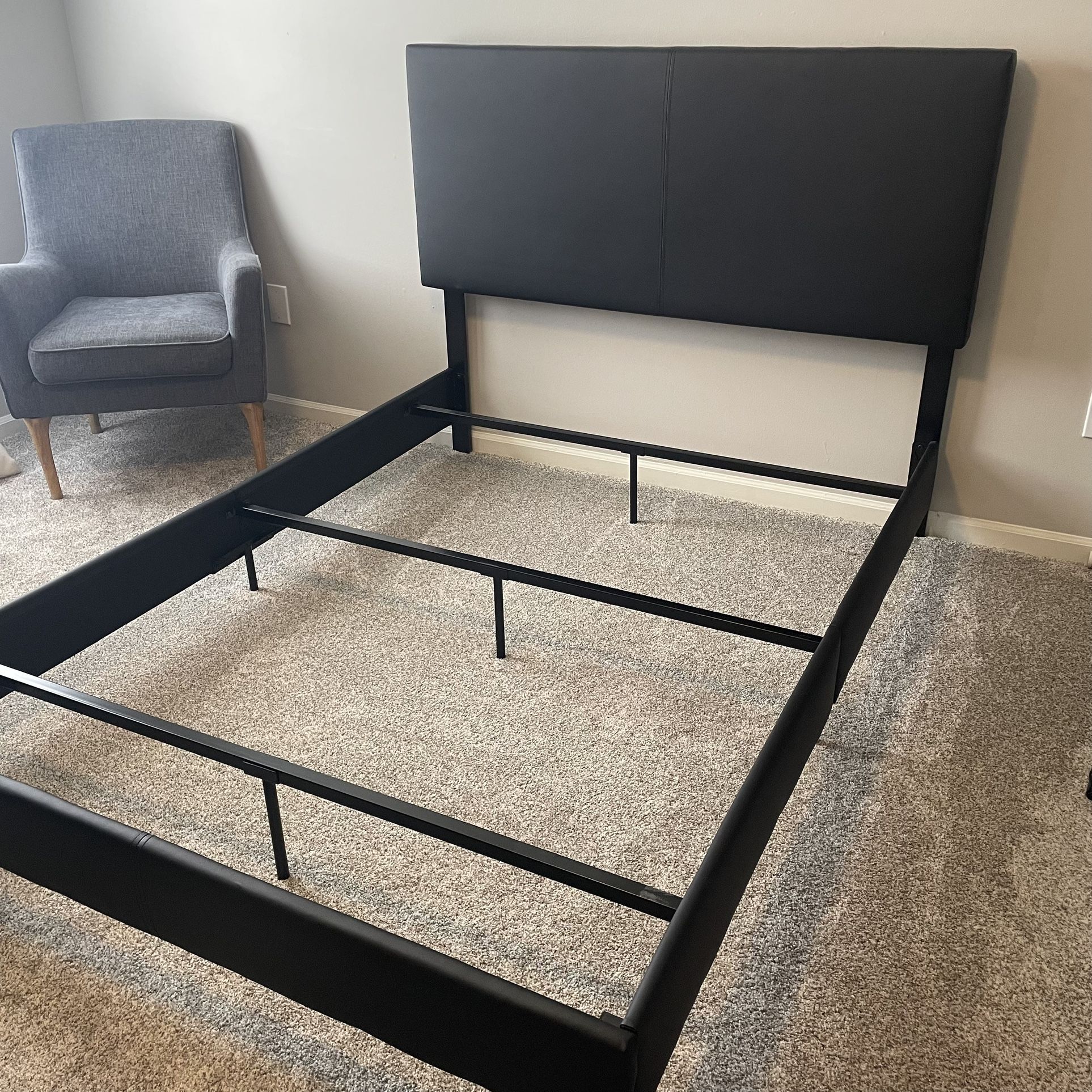 Black Vegan Leather Low Profile Standard Bed Frame and Headboard - Full