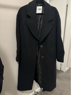 Zara Black Wool Blend Long Coat – Women’s Medium
