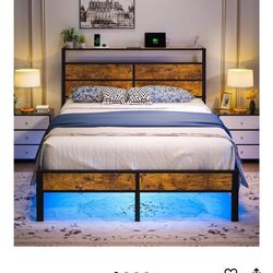 Queen Size Bed Frame with USB Type C Charging Station Headboard, Smart LED Lights, Metal Platform Noise Free + 12inch Queen Mattress 