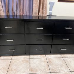 Black 9 Drawer Dresser Solid Wood