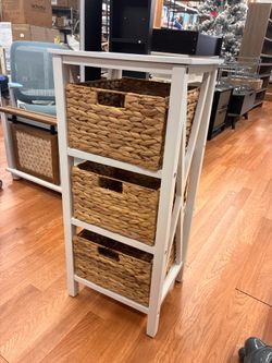3-Tier Nightstand with 3 Wicker Baskets