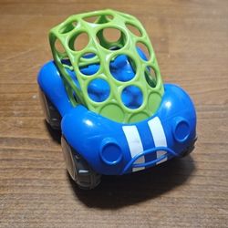 O'Ball Blue w/ White Stripes Rattle & Roll Sports Race Car Toddler Baby Toy 
