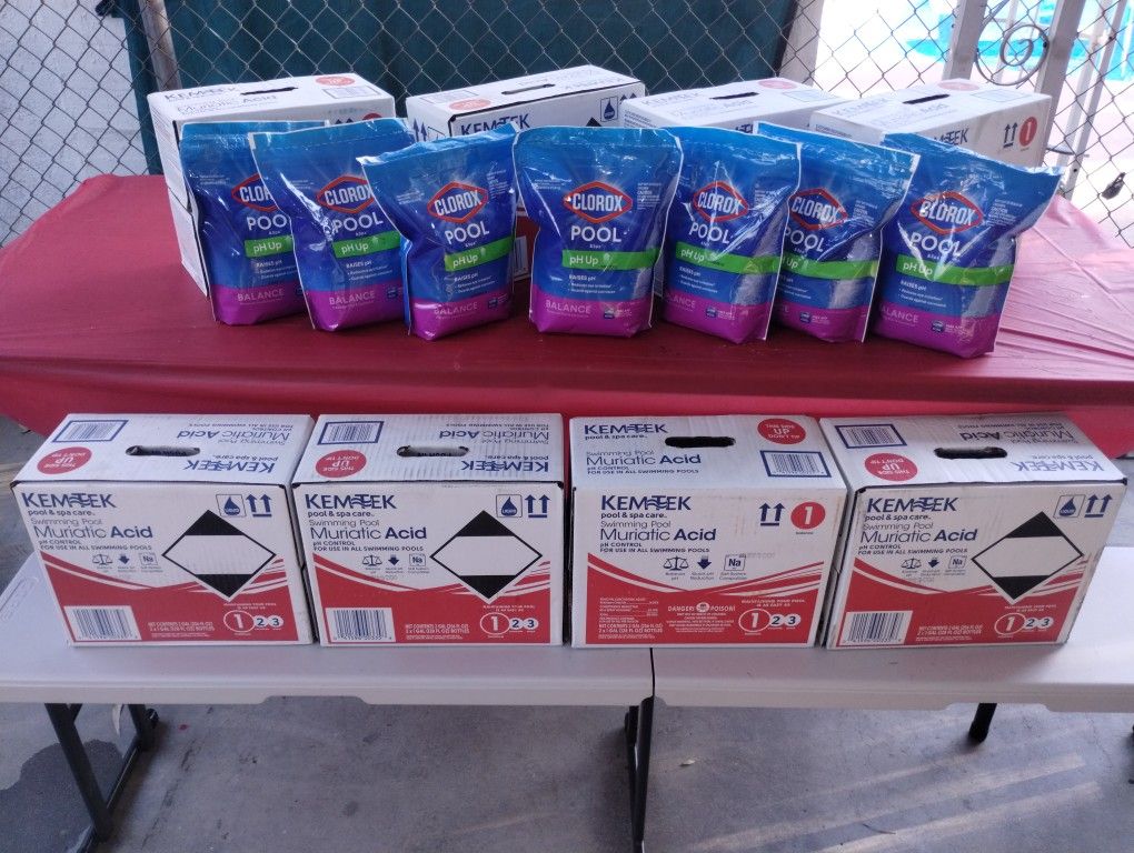 Pool Muriatic Acid & Pool Ph Up 8 Boxes 7 Bags