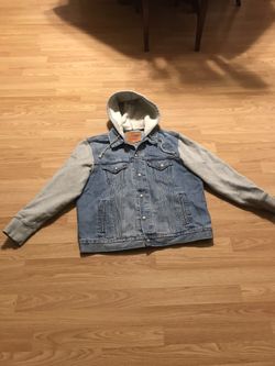 Levi’s Hooded Denim Trucker Jacket Mens Blue Gray Vintage Fit L