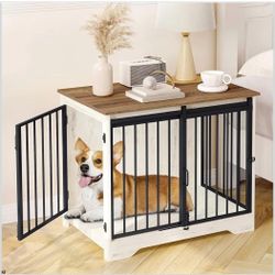 32" Dog Crate Furniture with Barn Door, Heavy Duty Dog Kennel Indoor with 2 Doors, Wooden Pet Cage End Table for Small Medium Dogs up to 44 lb, Anti
