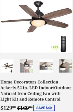 Home Decorators Collection Ackerly 52 in. LED Indoor/Outdoor Natural Iron Ceiling Fan with Light Kit and Remote Control