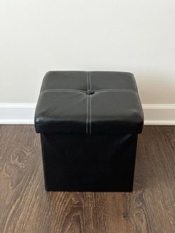 Black Faux Leather Storage Ottoman