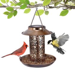 Metal Tube Panorama Top-Fill Wild Bird Feeder Solar Powered, Spill Proof, Solar Hanging Bird Feeder Waterproof, Easy to Clean and Fill, Hummingbird Fe