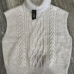 Express Cable Knit Turtleneck Sweater Vest Beige Size Large