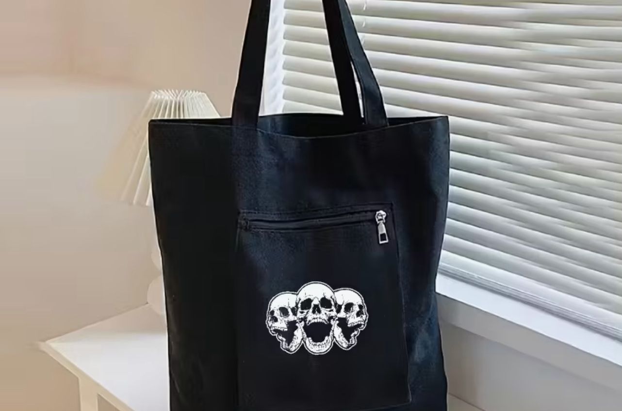 Black Gothic Skull Halloween Tote Bag