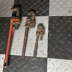 Heavy Duty Pipe Wrenches 18”,16”,14”. Lot Of 3 