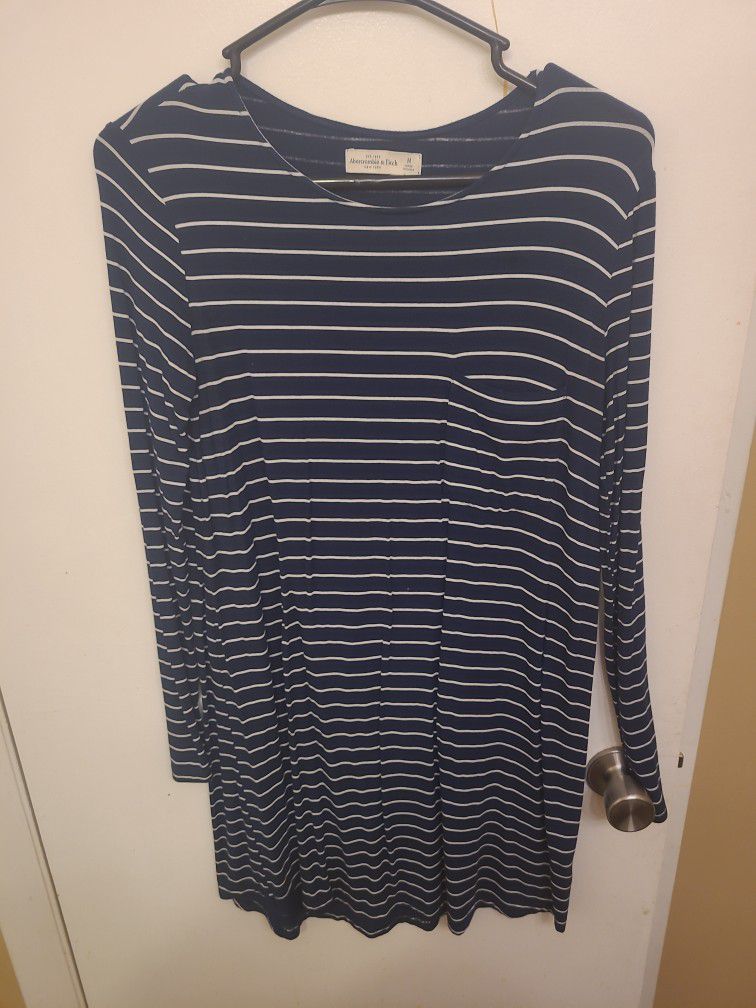 Abercrombie And Fitch Long Sleeve Tshirt Dress Navy Blue White Stripe Size MEDIUM