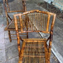Set Of Antique Vintage Rattan Bamboo Foldable chairs