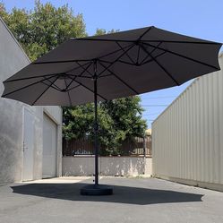 (New in box) $130 Large 15FT Double Sided Outdoor Umbrella w/ 65 LBS Plastic Weight Base (Red/Gray) 