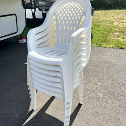 Outdoor Plastic White Bench/frame Chairs (7)