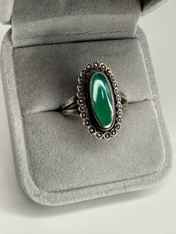 Sterling Silver Oval Green Stone