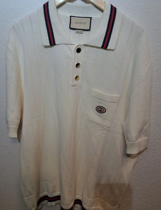 Gucci 100% Cotton Tan Lace Knit Mens Polo T-Shirt XL