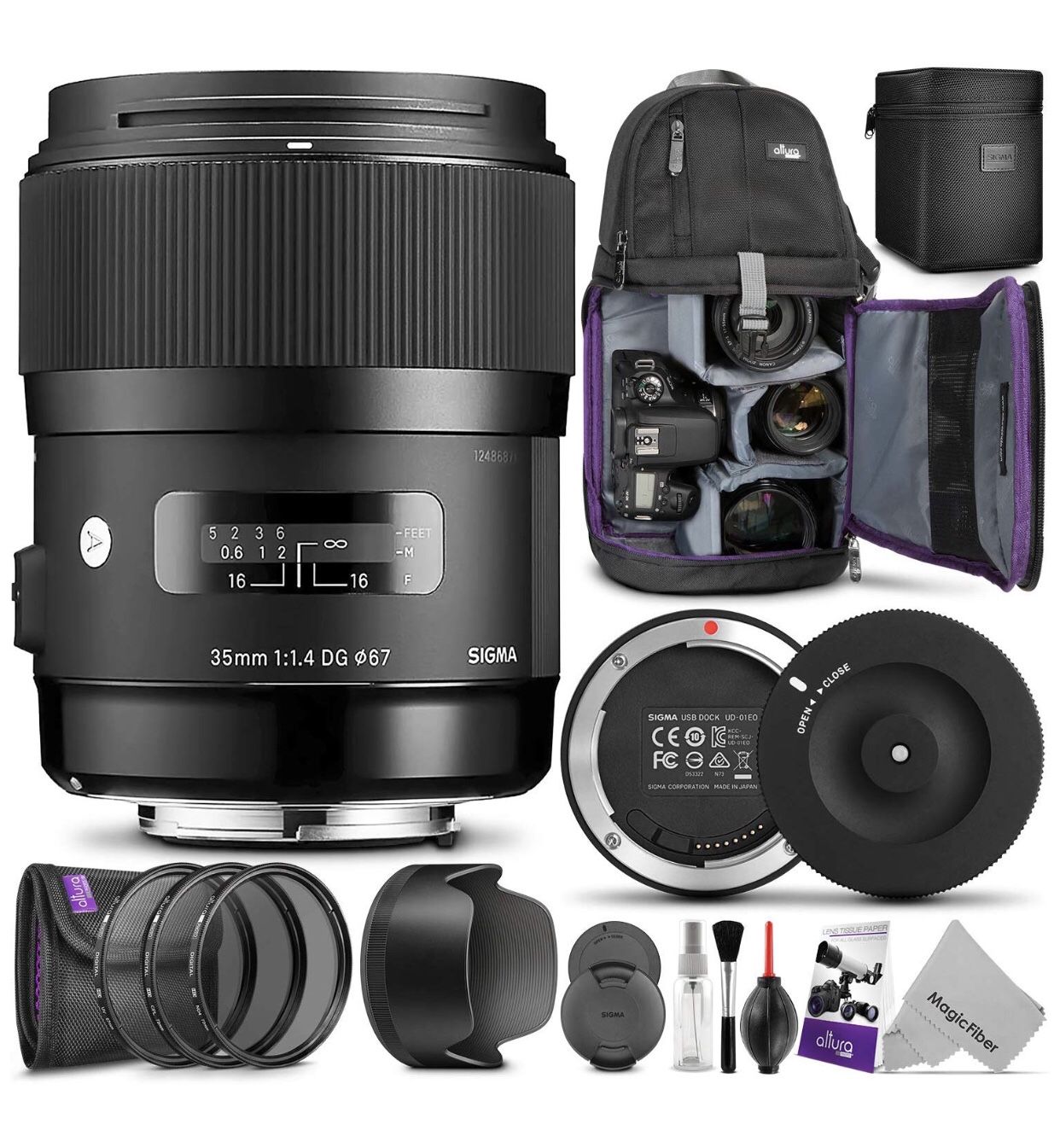 Sigma 35mm F1.4 Art DG HSM Lens for Canon DSLR Cameras w/Sigma USB Dock & Advanced Photo and Travel Bundle
