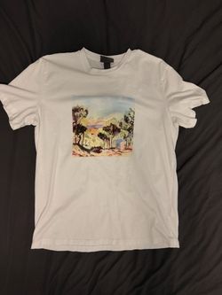 H&M White Graphic T-Shirt with Landscape Print