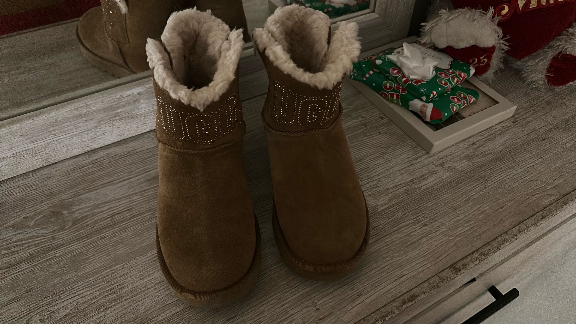 UGG Classic Gem Mini Bootie in chestnut suede with crystal details