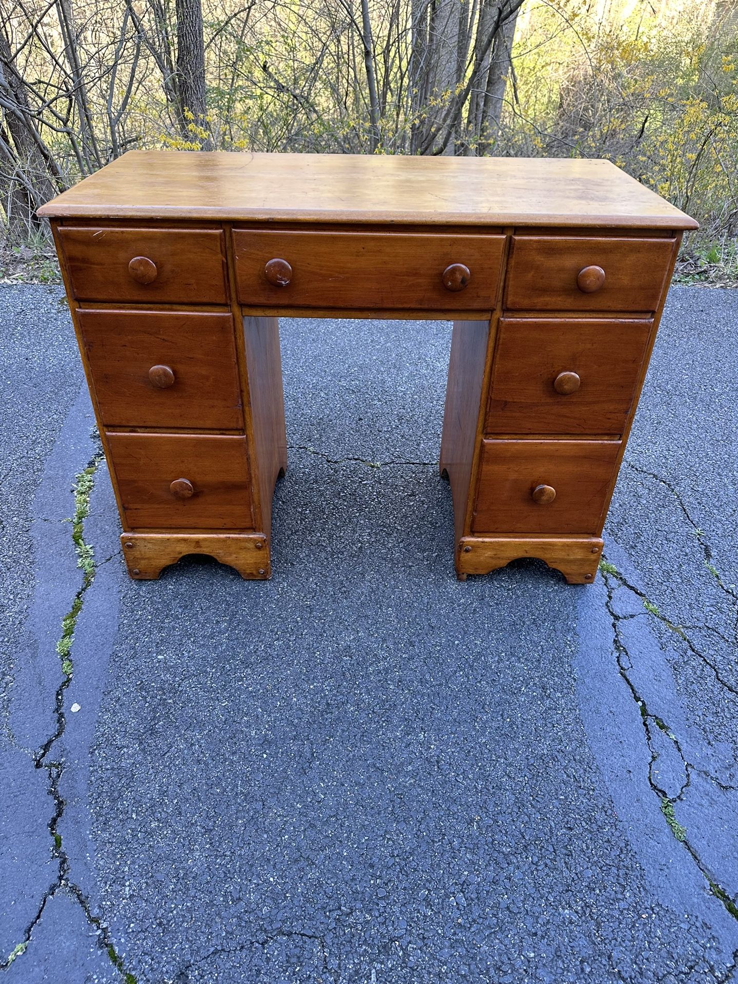Vintage Wooden Desk - (7) Dovetail Drawers - Furniture - Home Decor
