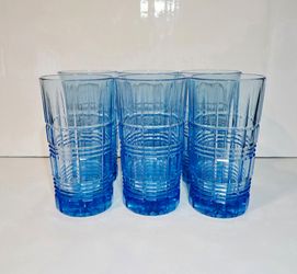 Cristal d'Arques Carrolton Glass Tumblers Set of 6 Light Blue 6" Vintage Glasses